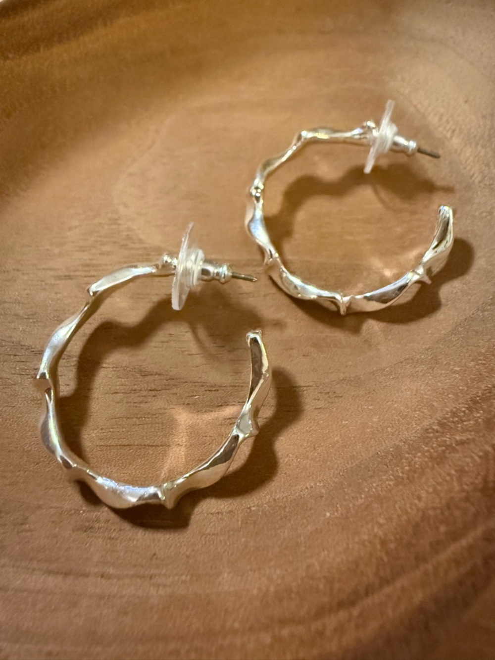 Silver Textured Hoop Earrings - Women Jewelry